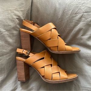 Madewell Cindy Sandal Strappy Woven Leather Chunky Heel US 7.5